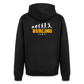 HURLING - Unisex Premium Organic Zip Hoodie - black - Back - Nico (187cm)