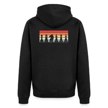 Schach Schachfiguren Retro Geschenk - Unisex Premium Bio Zip Hoodie - Schwarz - Hinten - Nico (187cm)