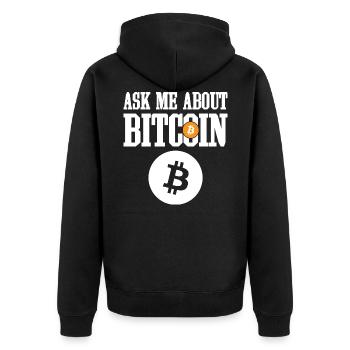 Ask Me About Bitcoin (BTC) Trader Investor - Unisex Premium Bio Zip Hoodie - Schwarz - Hinten - Nico (187cm)