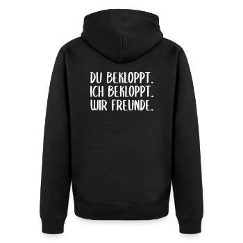 du bekloppt ich bekloppt wir Freunde - Unisex Premium Bio Zip Hoodie - Schwarz - Hinten - Nico (187cm)
