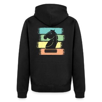 Chess Horse Chess Pieces Retro - Unisex Premium Organic Zip Hoodie - black - Back - Nico (187cm)
