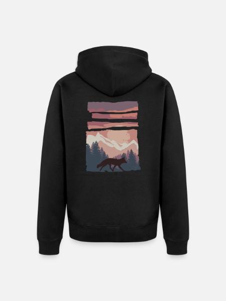 Fox Forest Animal Gift - Unisex Premium Organic Zip Hoodie - black