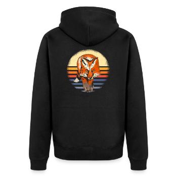 Fuchs Waldtier Geschenk Retro - Unisex Premium Bio Zip Hoodie - Schwarz - Hinten - Nico (187cm)