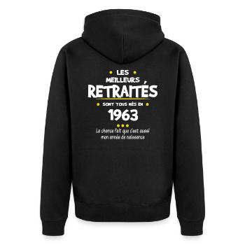 Retraite et 1963 cadeau humour retraité - Veste à capuche bio Premium Unisexe - noir - Dos - Nico (187cm)
