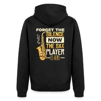 Saxophon Saxophonist Saxophonistin Geschenkidee - Unisex Premium Bio Zip Hoodie - Schwarz - Hinten - Nico (187cm)