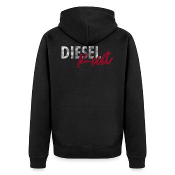Dieselkult by Dieselholics I Für Diesel Freunde - Unisex Premium Bio Zip Hoodie - Schwarz - Hinten - Nico (187cm)