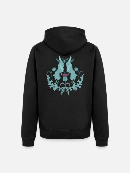 Jackalope Wolpertinger Rattle with Thistle - Unisex Premium Organic Zip Hoodie - black