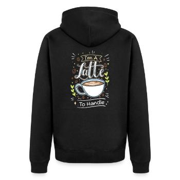 Lustiger Latte Macchiato Kaffeeliebhaber Sarkasmus - Unisex Premium Bio Zip Hoodie - Schwarz - Hinten - Nico (187cm)