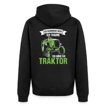 Ich schnarche nicht träume ich wäre ein Traktor - Unisex Premium Bio Zip Hoodie - Schwarz - Hinten - Nico (187cm)
