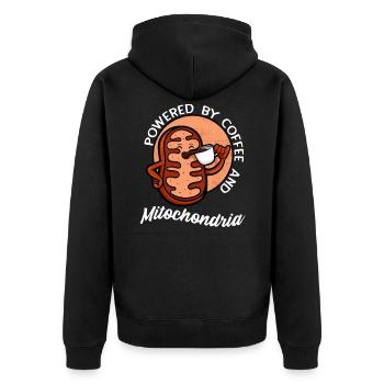 Powered By Coffee And Mitochondria - Unisex Premium Organic Zip Hoodie - black - Back - Nico (187cm)