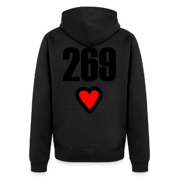 Vegan 269 Ernährung - Unisex Premium Bio Zip Hoodie - Schwarz - Hinten - Nico (187cm)