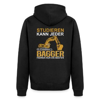 Studieren kann jeder Bagger fahren nur die besten - Unisex Premium Bio Zip Hoodie - Schwarz - Hinten - Nico (187cm)