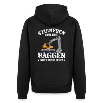 Studieren kann jeder Bagger fahren nur die besten - Unisex Premium Bio Zip Hoodie - Schwarz - Hinten - Nico (187cm)