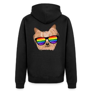 LGBTQ Yorkie chien arc-en-ciel lunettes cadeau - Veste à capuche bio Premium Unisexe - noir - Dos - Nico (187cm)