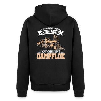 Ich schnarche nicht träume ich wäre eine Dampflok - Unisex Premium Bio Zip Hoodie - Schwarz - Hinten - Nico (187cm)