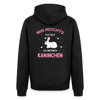 DESIGN Mir reichts ich geh zu meinen Kaninchen - Unisex Premium Bio Zip Hoodie - Schwarz - Hinten - Nico (187cm)