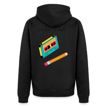 Bleistift & Kassette - Unisex Premium Bio Zip Hoodie - Schwarz - Hinten - Nico (187cm)