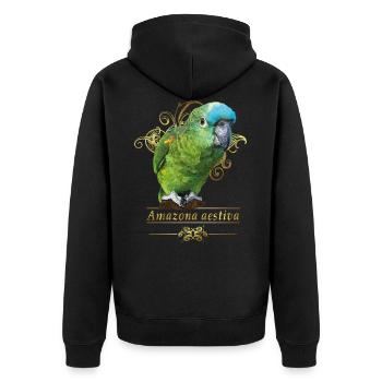 Amazona mit blauer Front - Unisex Premium Bio Zip Hoodie - Schwarz - Hinten - Nico (187cm)