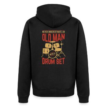 Batterie vieux homme papy batteur cadeau - Veste à capuche bio Premium Unisexe - noir - Dos - Nico (187cm)