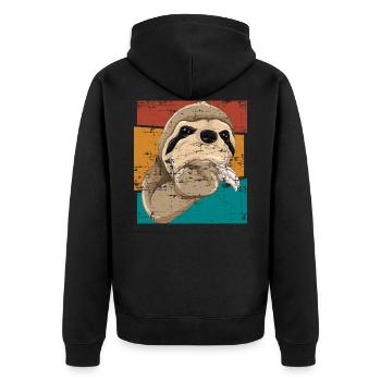 Zoo Tier Geschenk Faultier - Unisex Premium Bio Zip Hoodie - Schwarz - Hinten - Nico (187cm)