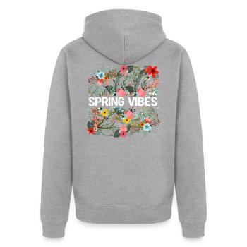 SPRING VIBES - Unisex Premium Bio Zip Hoodie - Grau meliert - Hinten - Nico (187cm)