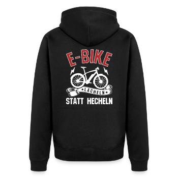 EBike elektrisches Radfahrer Lächeln statt hecheln - Unisex Premium Bio Zip Hoodie - Schwarz - Hinten - Nico (187cm)