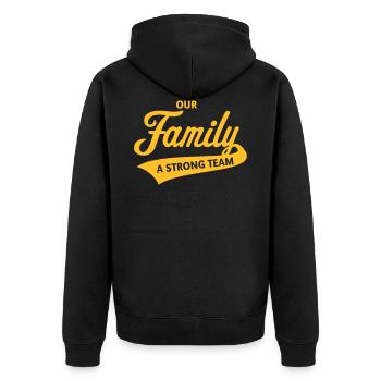 Our Family – A Strong Team (Familie, Starkes Team) - Unisex Premium Bio Zip Hoodie - Schwarz - Hinten - Nico (187cm)