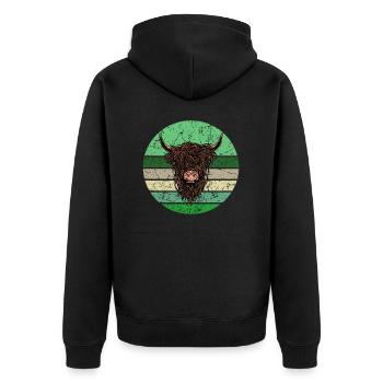 Schottisches Hochlandrind - Unisex Premium Bio Zip Hoodie - Schwarz - Hinten - Nico (187cm)