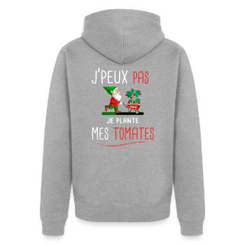 Je peux pas je plante mes tomates - Veste à capuche bio Premium Unisexe - gris chiné - Dos - Nico (187cm)