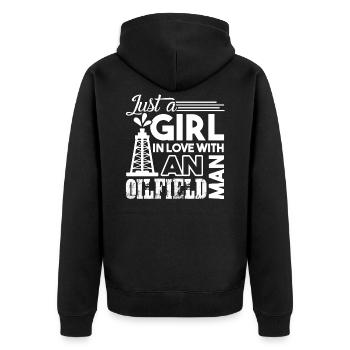 Oilfield Nur ein Mädchen verliebt in Oilfield Man - Unisex Premium Bio Zip Hoodie - Schwarz - Hinten - Nico (187cm)