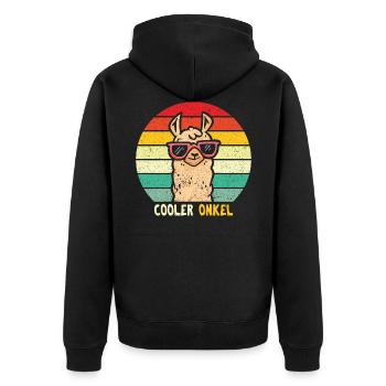 Cool Uncle Funny Uncle Alpaca Gift - Unisex Premium Organic Zip Hoodie - black - Back - Nico (187cm)
