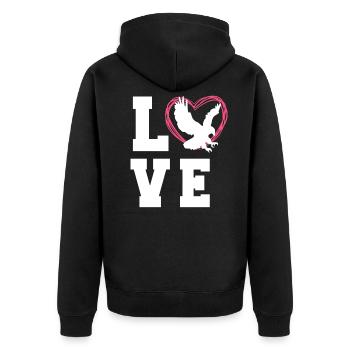 Hawk Tee Shirt For Women - Unisex Premium Bio Zip Hoodie - Schwarz - Hinten - Nico (187cm)