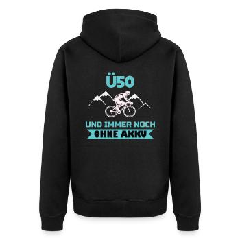 Ü50 Radsport Fahrrad Lustiges Anti Ebike Shirt - Unisex Premium Bio Zip Hoodie - Schwarz - Hinten - Nico (187cm)