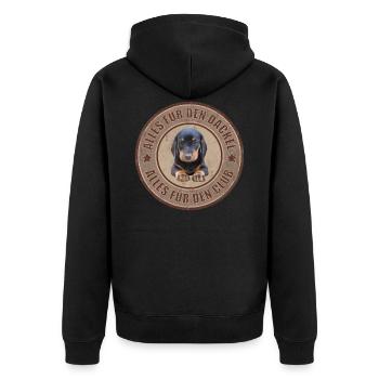 Dackel - Dachshund - Alles für den Dackel - Unisex Premium Bio Zip Hoodie - Schwarz - Hinten - Nico (187cm)