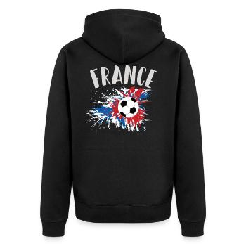 Drapeau français grunge avec ballon de football - Veste à capuche bio Premium Unisexe - noir - Dos - Nico (187cm)