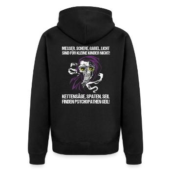 Cooler Spruch Psychopathen Lustig Statement - Unisex Premium Bio Zip Hoodie - Schwarz - Hinten - Nico (187cm)