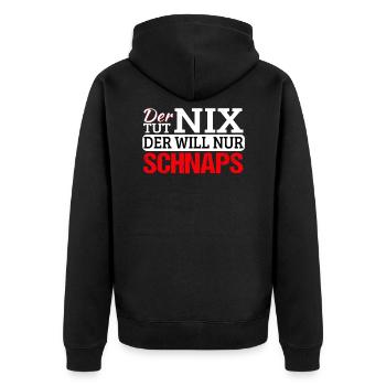 Der tut nix der will nur Schnaps Lustig - Unisex Premium Bio Zip Hoodie - Schwarz - Hinten - Nico (187cm)
