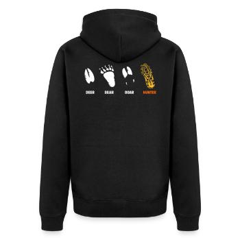 Hirsch, Bär, Wildschwein, Jäger, Trittsiegel - Unisex Premium Bio Zip Hoodie - Schwarz - Hinten - Nico (187cm)