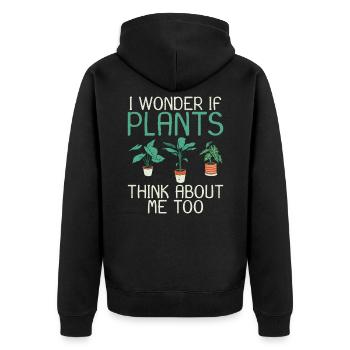 I wonder if Plants think about me too - Unisex Premium Bio Zip Hoodie - Schwarz - Hinten - Nico (187cm)