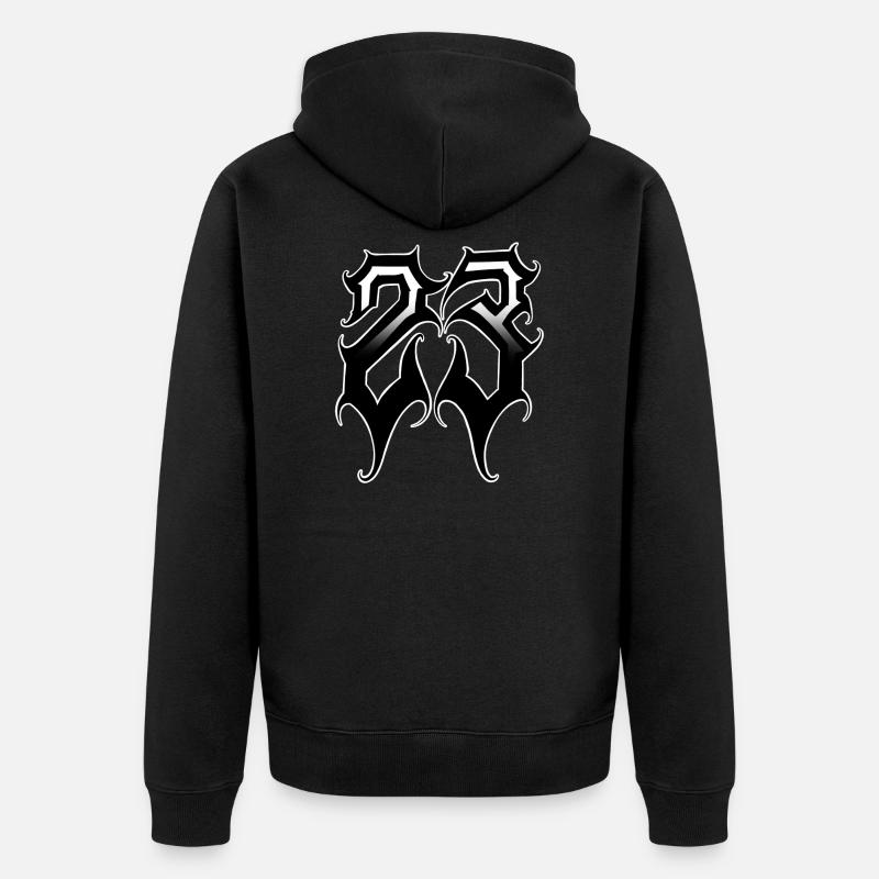 Numer 23 Kaligrafia gotycka - Ekologiczna rozpinana bluza z kapturem Premium unisex - czarny