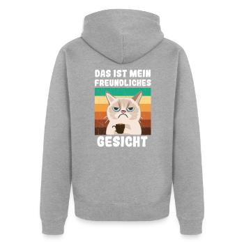 Das ist mein freundliches Gesicht Kaffee Katze - Unisex Premium Bio Zip Hoodie - Grau meliert - Hinten - Nico (187cm)