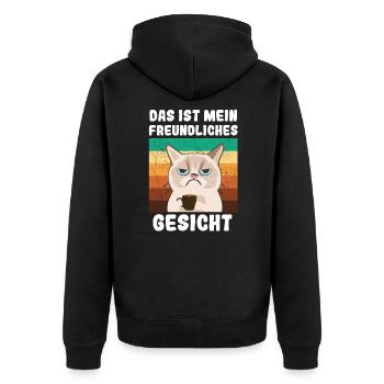 Das ist mein freundliches Gesicht Kaffee Katze - Unisex Premium Bio Zip Hoodie - Schwarz - Hinten - Nico (187cm)