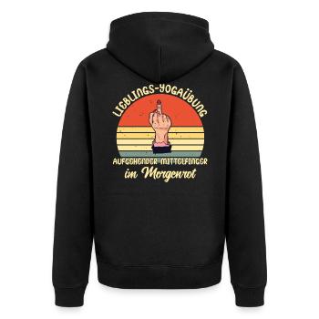 Yoga Medidation Lehrer Mittelfinger im Morgenrot - Unisex Premium Bio Zip Hoodie - Schwarz - Hinten - Nico (187cm)