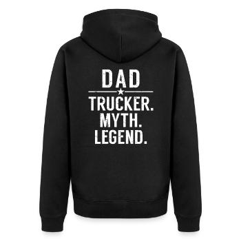 Dad Trucker Myth Legend - Unisex Premium Bio Zip Hoodie - Schwarz - Hinten - Nico (187cm)