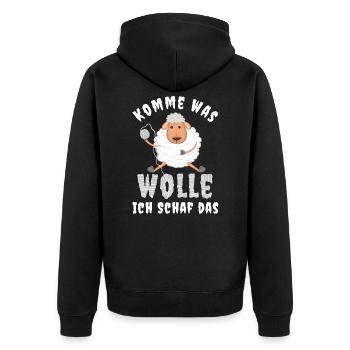 Komme was wolle ich schaf das Motivation Mut - Unisex Premium Bio Zip Hoodie - Schwarz - Hinten - Nico (187cm)