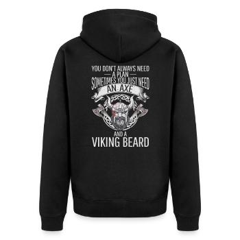 An Axe and a Viking Beard - Unisex Premium Bio Zip Hoodie - Schwarz - Hinten - Nico (187cm)