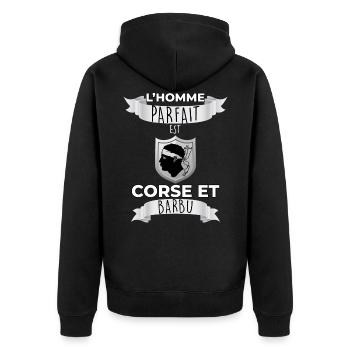 Homme corse et barbu Idée cadeau patrie - Veste à capuche bio Premium Unisexe - noir - Dos - Nico (187cm)