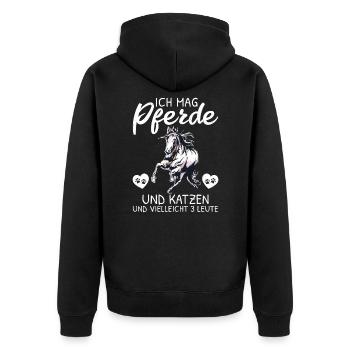 Ich mag Pferde und Katzen und vielleicht 3 Leute - Unisex Premium Bio Zip Hoodie - Schwarz - Hinten - Nico (187cm)