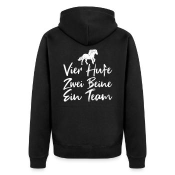 Vier Hufe Zwei Beine Ein Team - Unisex Premium Bio Zip Hoodie - Schwarz - Hinten - Nico (187cm)