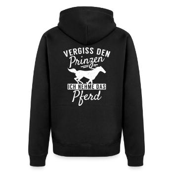 Vergiss den Prinzen ich nehme das Pferd - Unisex Premium Bio Zip Hoodie - Schwarz - Hinten - Nico (187cm)